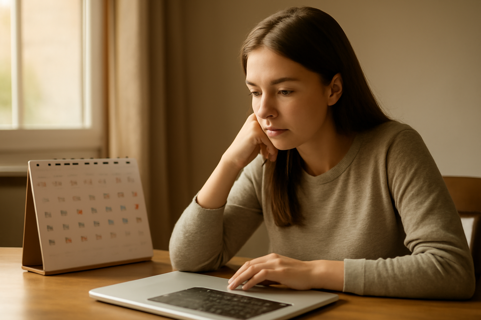Mahasiswa sedang mencari informasi beasiswa di laptop dengan kalender dan catatan deadline